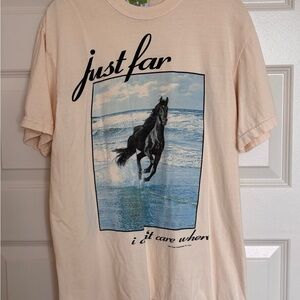Beige Graphic Tee with Horse Print